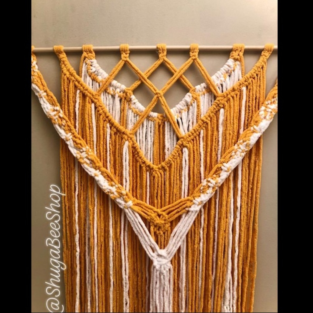 Mustard Gold and White Macrame Wall Decor - Picture 2 of 4